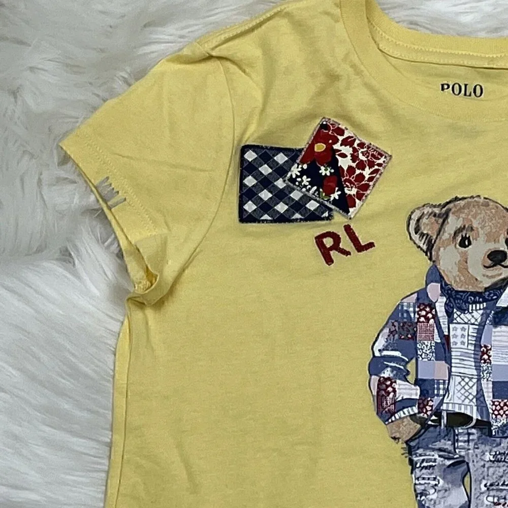 NEW Polo Ralph Lauren Polo Bear T-Shirt Girls Medium 8/10 Yellow Banana Peel